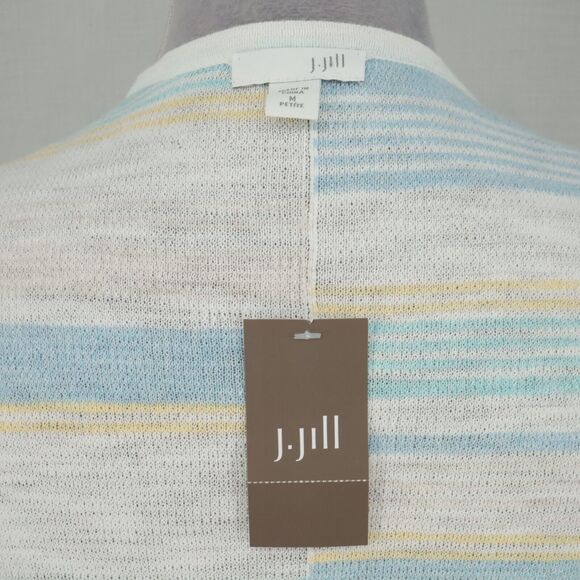 J Jill Sweater Petites MP PM White Blue Stripe Cardigan Cotton Open Front New - Picture 11 of 16